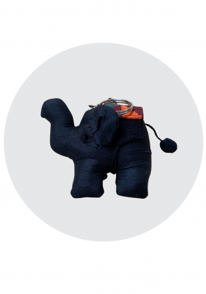 Souvenir-Keychain-NavyElephant พวงกุญแจช้างผ้าไหมแท้ประดับลวดลายไทยทรงดำ